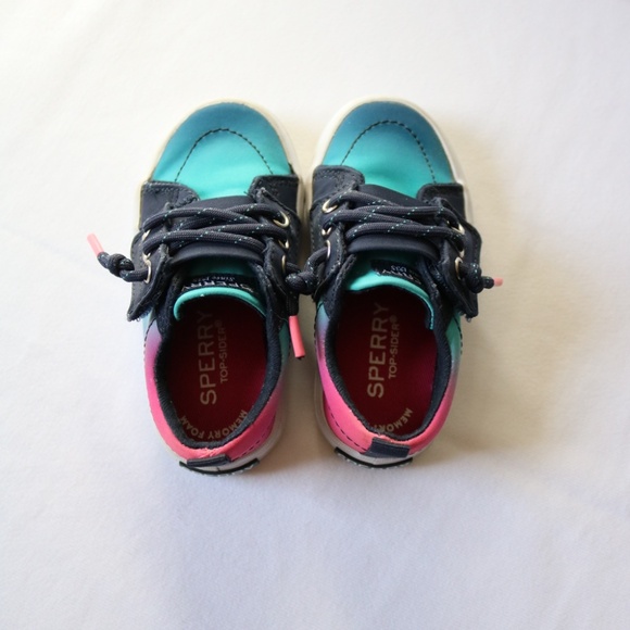 SPERRY Baby Infant Boat Shoes Canvas Laces Blue Pink Ombre 5 months - Picture 12 of 14